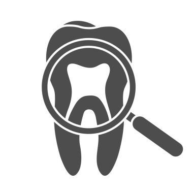 Diş muayene simgesi kavramı. Büyüteç diş yüzünden