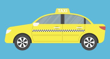 mavi arka plan üzerinde sarı taksi yan görünümü