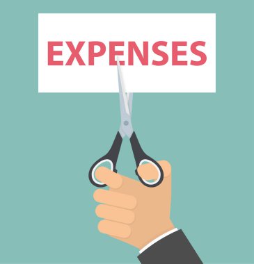 yeşil arka planda makas ile kelime giderleri ile işadamı kesim kağıt kırpılmış görüntü