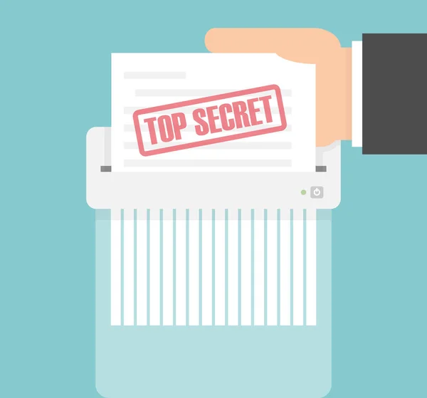 Mettre Main Document Top Secret Dans Machine Déchiqueter Papier — Image vectorielle