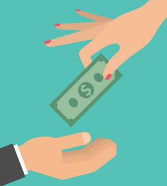 Kadın iş adamına dolar veriyor.