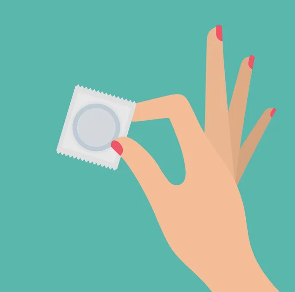 Abgeschnittenes Bild Einer Frau Mit Kondom Auf Grünem Hintergrund — Stockvektor