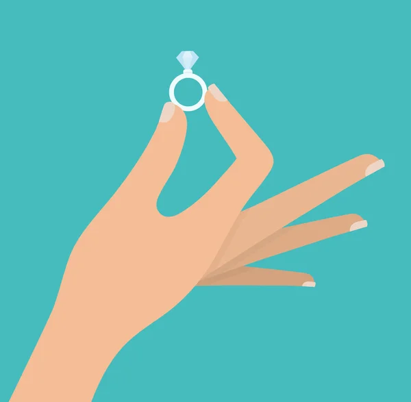 Woman Hand Holding Diamond Ring — Stock Vector