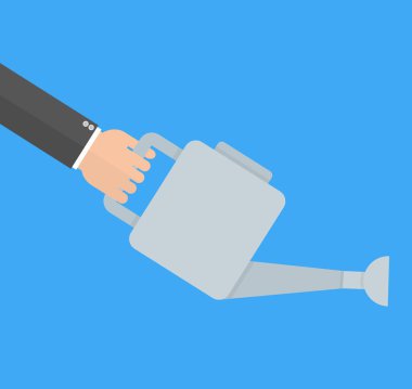 sulama olabilir mavi arka plan üzerinde tutan işadamı Resim kırpılmış