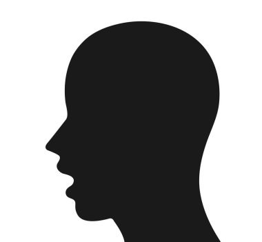 açık ağız beyaz izole ile siyah insan kafası silueti