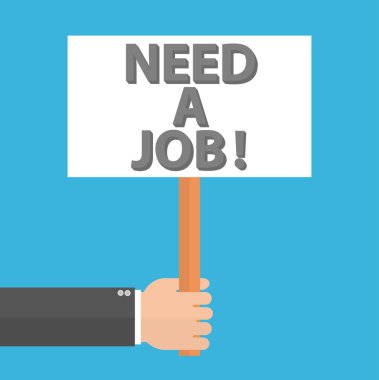 El bir iş need ile plaket veya protesto panosu tutarak! üzerinde metin