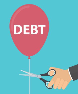 mavi arka planda makas ile kelime borcu ile işadamı kesme balonu kırpılmış görüntü