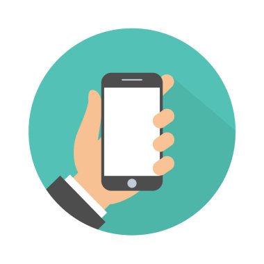El simgesi cep telefonu. El tutan akıllı telefon. Düz tasarım