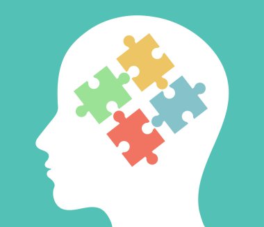 Renkli bulmaca parçalarından yapılmış kafa simgesi