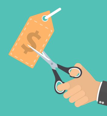 yeşil arka planda makas ile dolar işareti ile işadamı kesme etiketi kırpılmış görüntü