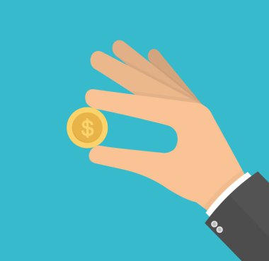 Üzerinde dolar sembolü olan altın sikke tutan el