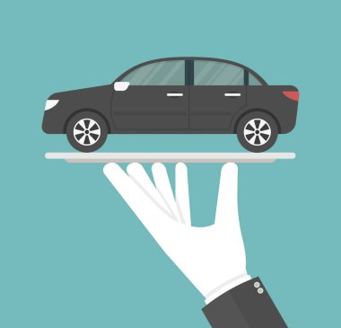 siyah araba ile gümüş servis tepsisi tutan garson