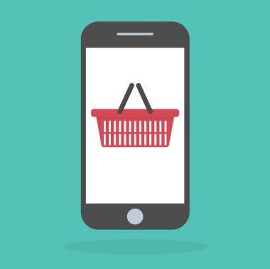 Alışveriş sepeti simgesi, online alışveriş konsepti ile Smartphone