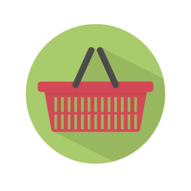 Yeşil arka planda uzun gölge ile alışveriş sepeti simgesi