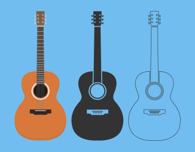 mavi zemin üzerine akustik gitar kümesi