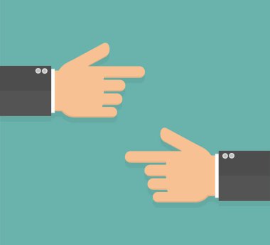 Elleri işaret eden parmaklar birbirini gösteriyor. Düz tasarım