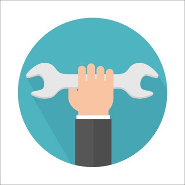 El tutma spanner simgesi. Uzun gölgeli düz stil