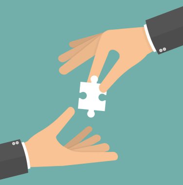 iş arkadaşı için bulmaca parçası veren işadamı, Teamwork kavramı