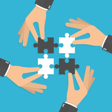 İşadamları koyarak puzzle parçaları birlikte, ekip çalışması kavramı
