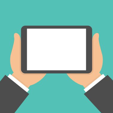 Boş ekranlı el tutma tableti. Yatay görünüm. Düz tarzda vektör çizimi