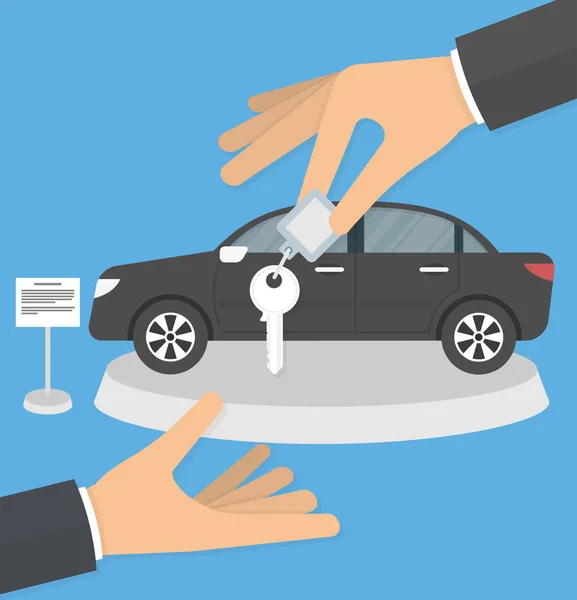 经销商代理在车前向客户赠送车钥匙 — 图库矢量图片