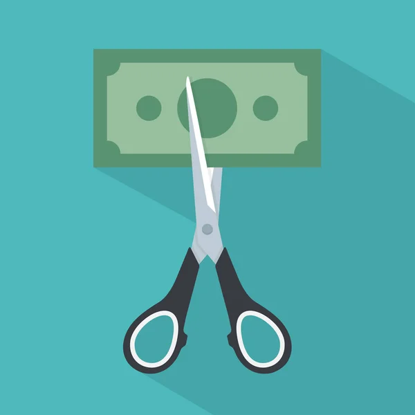 Scissors Cutting Dollar Banknote Green Background — Stock Vector