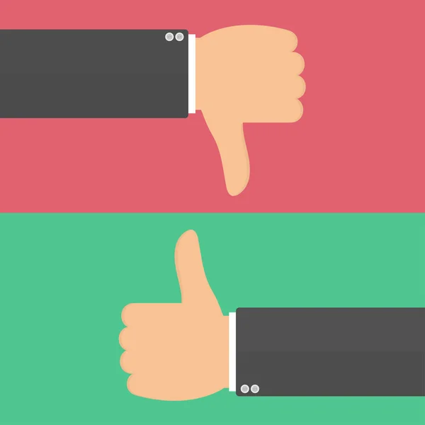 Thumbs up and thumbs down hand sign. Flat design