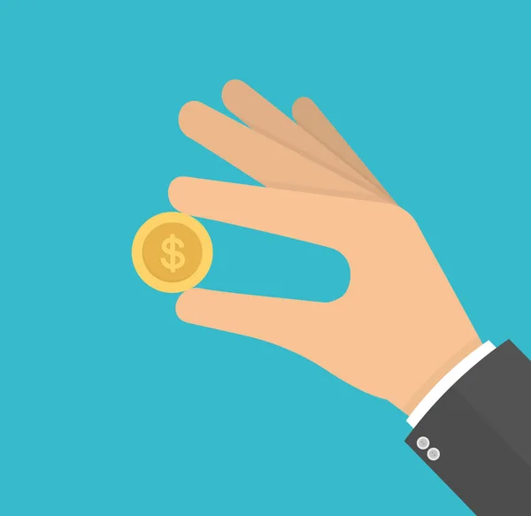Hand Holding Gouden Munt Met Dollar Symbool Het — Stockvector