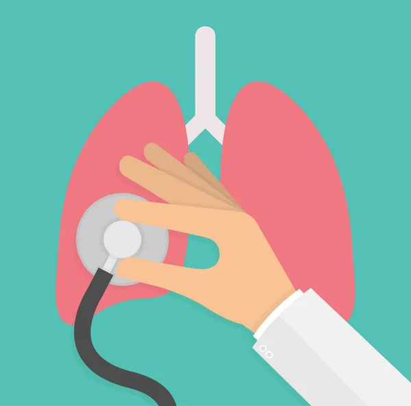 Lungenuntersuchungskonzept Hand Hält Stethoskop Auf Der Lunge Arzt Untersucht Lungen — Stockvektor