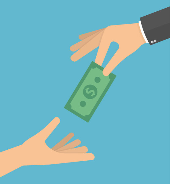 бизнесмен дает доллар банкноты коллеге
