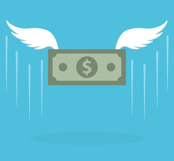 Dollar Met Vleugels Vliegen Blauwe Achtergrond — Stockvector