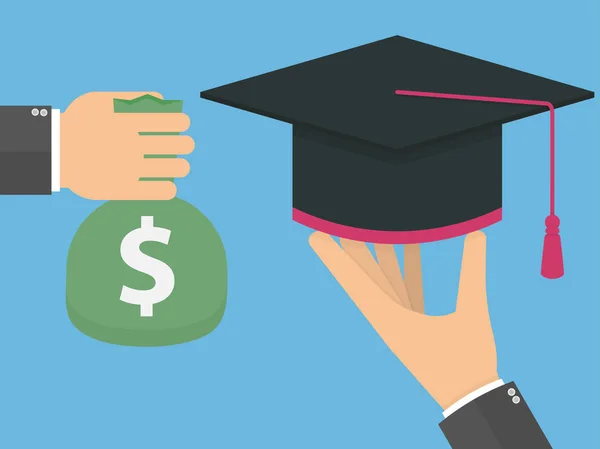 Empresários Segurando Saco Dinheiro Com Sinal Dólar Tampa Graduação Educação — Vetor de Stock