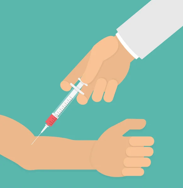 Kan Testi Konsepti Bir Kolun Üstünde Kan Olan Hipodermik Iğneyi — Stok Vektör