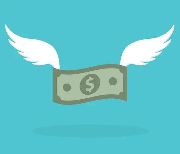 Dollar Met Vleugels Vliegen Blauwe Achtergrond — Stockvector
