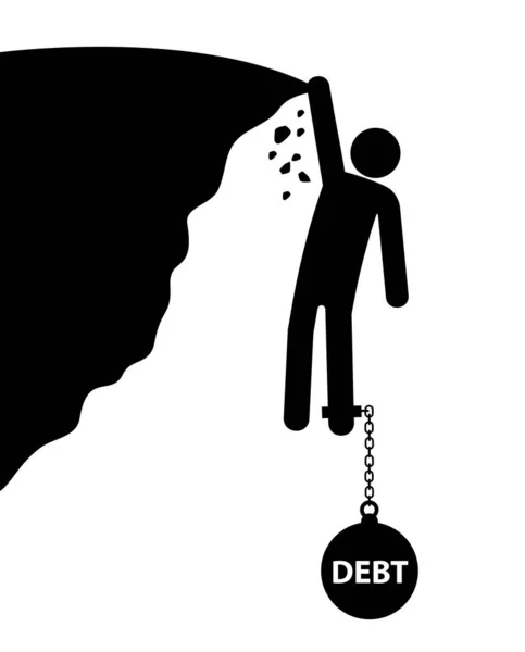 Debt Concept Stick Figure Debt Chained His Foot — Stock Vector