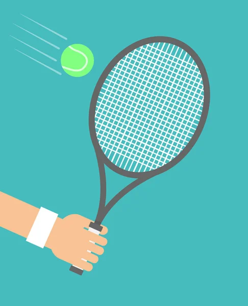 Hand Hält Tennisschläger Und Schlägt Den Tennisball — Stockvektor