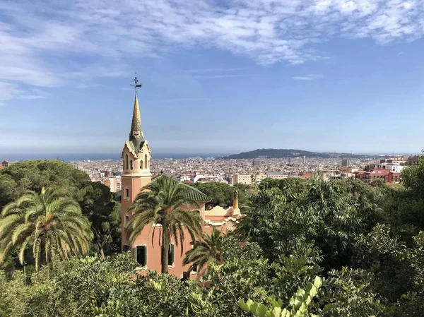 Panoramisch Uitzicht Barcelona Stad Vanaf Park Guell Zomer — Stockfoto