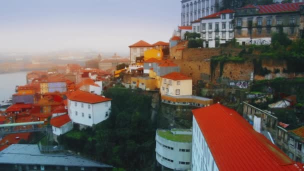 Hermoso Paisaje Ciudad Porto Portugal Antiguo Barrio Ribeira Río Duero — Vídeo de stock