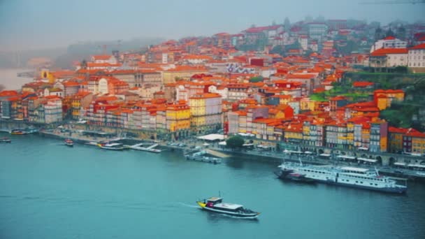 Bellissimo Paesaggio Della Città Porto Portogallo Antico Quartiere Ribeira Fiume — Video Stock