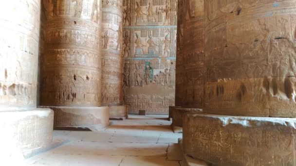 Gyönyörű belseje a templom Dendera vagy a templom Hathor. Egyiptom, Dendera, ókori egyiptomi templom közel Ken városához — Stock videók