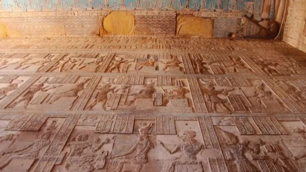 Beautiful interior of the Temple of Dendera or the Temple of Hathor. Egypt, Dendera, Ancient Egyptian temple near the city of Ken — Stock Footage Beautiful interior of the Temple of Dendera or the Temple of Hathor. Egypt, Dendera, Ancient Egyptian temple near the city of Ken Stock Video