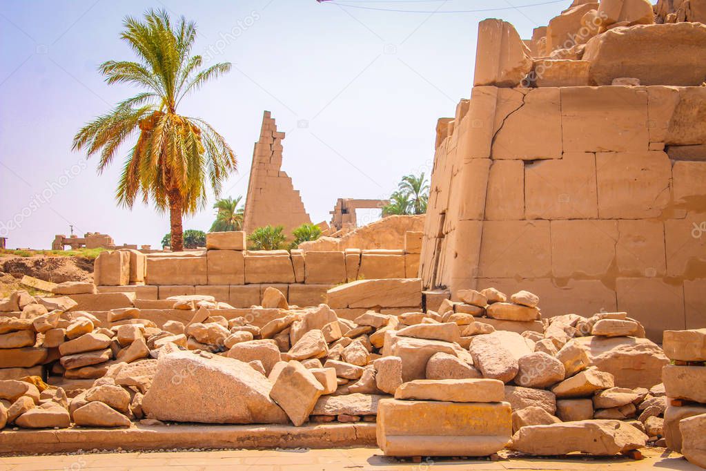 Ruins of the beautiful ancient temple in Luxor. Ruins of the central temple of Amun-Ra.