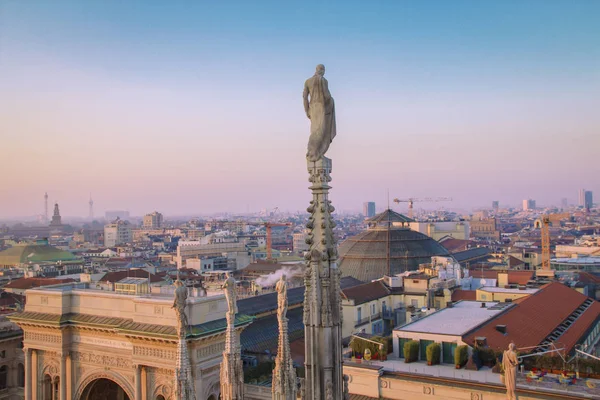 Kvällen Milano Utsikt Över Staden Från Terrassen Duomo — Stockfoto