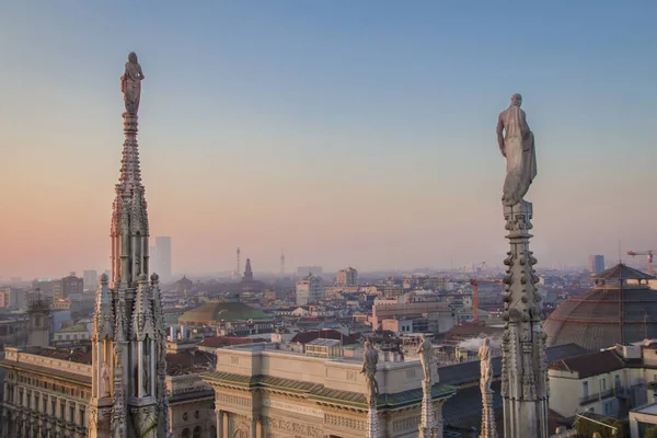 Kvällen Milano Utsikt Över Staden Från Terrassen Duomo — Stockfoto