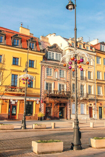 Beautiful houses on the royal road in Warsaw. Poland.
