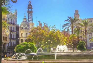 Beautiful architecture of the central square of Ayuntamiento in Valencia