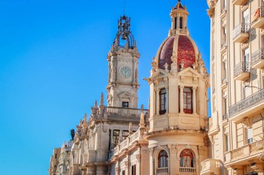 Beautiful architecture of the central square of Ayuntamiento in Valencia