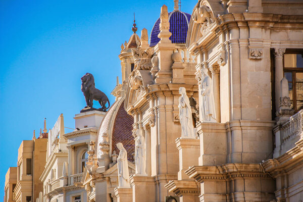 Beautiful architecture of the central square of Ayuntamiento in Valencia