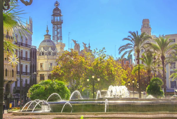 Wunderschöne Architektur Des Zentralen Platzes Von Ayuntamiento Valencia — Stockfoto