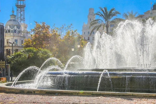 Bela Fonte Praça Central Aiuntamiento Valência — Fotografia de Stock